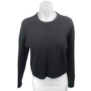 Naadam Women's Black 100% Cashmere Ribbed Knit Long Sleeve Sweater Top Size L